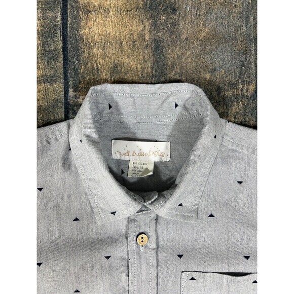 Well Dresses Wolf Boys Size 12 Triangle Weave Short Sleeve Button Up Shirt! - Picture 5 of 6